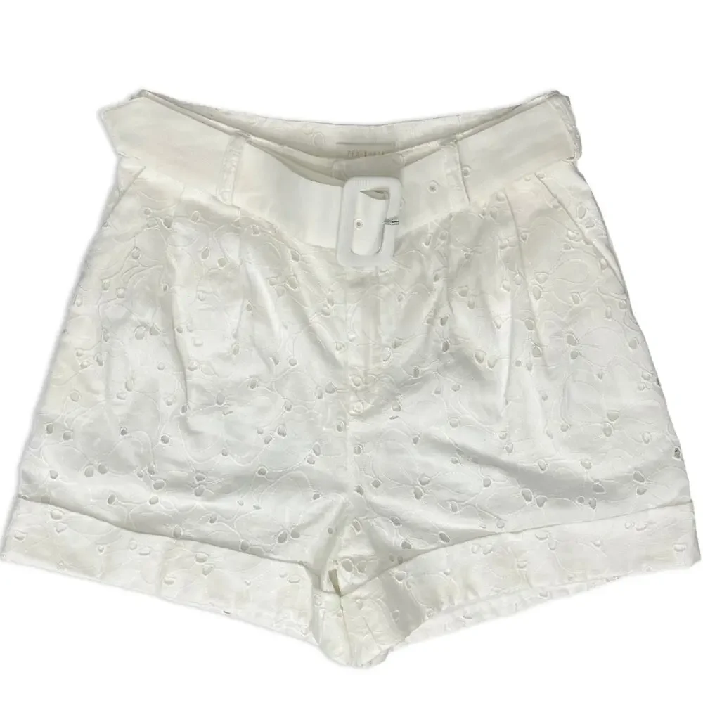 Ted Baker White Suzet Tailored Belted High Waist Eyelet Shorts Size 6 NEW no Tag - Picture 2 of 10